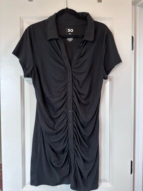 SO Girls Black Ruched Button-Front Polo Dress Sz XXL
